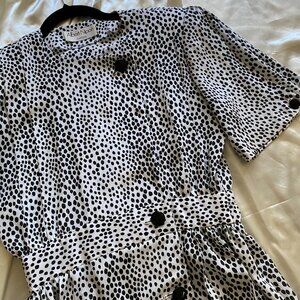 Vintage 1980s Albert Nipon Black & White Polka Dot Shirt Dress 6P Preppy Union